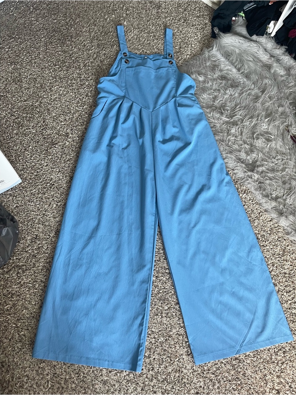 Wide-Leg Blue Jumpsuit Overalls